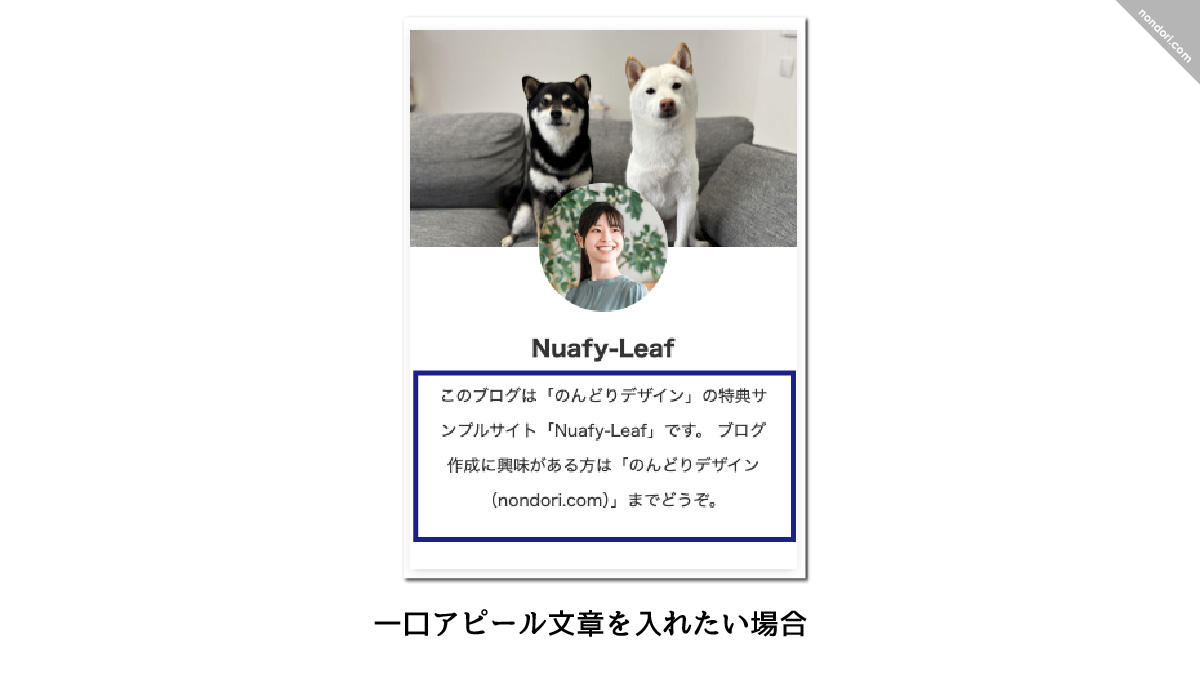 一口アピール文章を入れたい場合